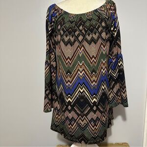 Win Win womens multi color Flare Bottom Tunic pullover top dress size L-XL